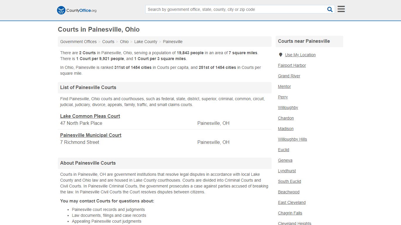 Courts - Painesville, OH (Court Records & Calendars)
